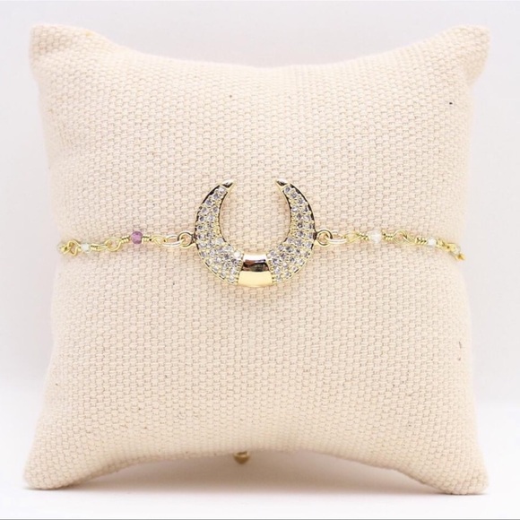 Lena Vie Lux Turkish Gold Swarovski Crystal Crescent Moon Adjustable Bracelet